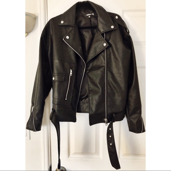 Missguided Jackets & Blazers - Missguided Faux Leather Oversized Biker Jacket